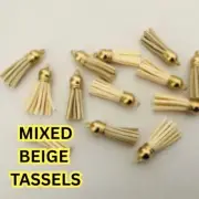 BULK 210 Piece Cream Beige Light Grey Suede Tassels Keyring Craft Tassel Bag DIY