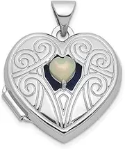 [JewelryWeb] 925 Sterling Silver Rhodium Plated Opal October 18mm Love Heart Locket-Locket Necklace for Women