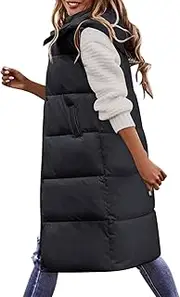 JMMSlmax Women's 2023 Autumn Reversible Vests Sleeveless Fleece Jacket Long Warm Winter Coat Outerwear Zip Hoodie Pockets, A7-Black, Medium, A7-black, Medium