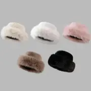 Women Faux Fur Hat Winter Warm Lined Russian Style Fluffy Bucket Cap
