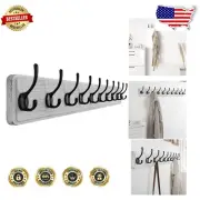 Weathered Finish Pine Coat Rack - 38.6'' Wall-Mounted Organizer with 10 Hooks