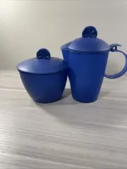 Tupperware Sugar and Creamer Set Dark Blue Vintage New!