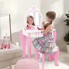 NNECW Kids Vanity Table & Stool Set with Mirror & Drawer