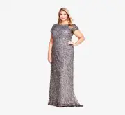 Adrianna Papell New Women's Plus Size Scoop Back Sequin Gown in Lead 14W