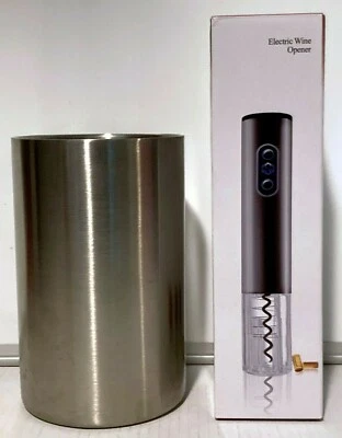 Electric Wine Bottle Opener & Stainless Steel Ice Bucket Chiller - 2 Piece Set