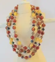 Triple Strand AB Beads Necklace with AmberTone and Honey Tone Lucite Round Beads