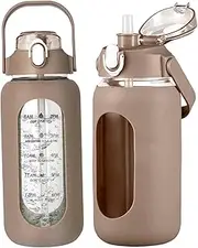 32oz Water Bottle with Straw Glass Water Bottles with Time Marker and Silicone Sleeve Motivational Sports Drinking Bottle for School Office Use Coffee, Bottles with Straw, Glass Drinking Bottl
