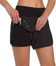 [Ksmien] Women's 2 in 1 Running Shorts - Lightweight Athletic Workout Gym Yoga Shorts Liner with Phone Pockets