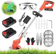 Brushcutter Cordless Grass Trimmer with 21V Lithium Battery and Charger, Electric Lawn Mower, Telescopic Handle, Light Lawn Scythe, Battery Pruner for Trimming Garden Lawn Bushes,Red