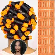60 Pieces Hair Perm Rods Cold Wave Rod Non-Slip Hair Rollers 0.87 Inch Orange Perming Rods Curlers with Steel Tooth Comb Short Curlers Rod with Elastic Rubber Band DIY Hair Curlers for Long Short Hair
