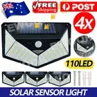 4X 110 LED Solar Powered PIR Motion Sensor Light Garden Outdoor Security Lights