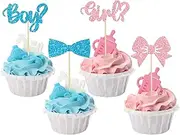 Gyufise 36Pcs Boy or Girl Cupcake Toppers Glitter Bow Tie Cupcake Picks Baby Shower Cake Topper Decorations for Kids Birthday Gender Reveal Party Cake Decorations Supplies