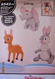 Simplicity #8542 STUFFED VTG STYLE DUMBO, BAMBI, THUMPER Sewing Pattern Uncut