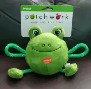 Patchwork 8" Frog Tug/Rope Dog Toy w/Squeaker Green Franklin the Tugger New