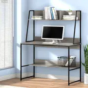 Grey Computer Desk Workstation with Bookshelf Storage