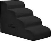 Dog Steps for Small Dogs, 4-Step Dog Ramp and Stairs for High Beds and Sofa, Non-Slip Pet Stairs Removable and Easy to Clean Cover, Black