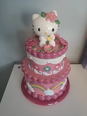 Blue Sky Clayworks Hello Kitty Pink Rainbow Cake Cookie Jar