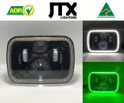 1 Pair, Black LED JTX Headlights, 5x7, White and Green Halo, suits MK Triton (for: Mitsubishi)