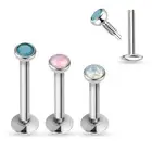 (2pc) 16g Straight Flat Back Barbell Flat Top Opal Stone PressFit TL/OPAL/1
