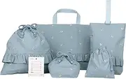 Kiyohara KOF34-S5 Girls' Lesson Bag, Shoe Holder, Gymnastics Bag, Lunch Bag, Cup Bag, Name Sticker, Embroidered Cherry, Light Blue