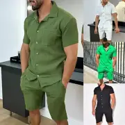 Mens Short-sleeved Shorts Suit Casual Fashion Workwear Sets Workwear Cotton 2pcs