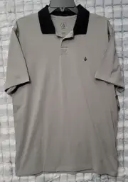 Volcom Middler Gray Golf Polo Shirt Men's Large Black Collar Short Sleeves
