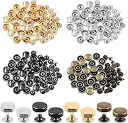 Swpeet 32Pcs Gold Screw Back Rivets Stud Set, Round Purse Feet Metal Studs Rivet, Feet Nailhead Stud Flat Buckle Button Cap Rivets, Gold Metal Flat Head Purse Feet Rivets Stud for Leather Craft DIY