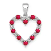 Solid 14k White Gold Simulated CZ and .35 Ruby Heart Pendant