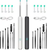 Leona Co 2 Set Ear Wax Removal, Ear Camera with 1296P HD, Ear Cleaner with Camera Built-in WiFi, Earwax Removal Kit with Different Ear Pick, Otoscope with Lights, Ear Cleaning Kit, White&Black