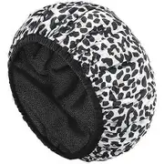 Shower Cap, Terry Lined Shower Caps, Triple Layer Large Shower Cap for Women, Towel Lined Reusable Shower Caps black white, (Leopard)33CM