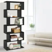 6 Tier Display Cabinet Shelf Bookshelf Bookcase Storage Organiser Stand Black