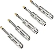 Audio 1/4" TS Plug, 6.35mm Heavy Duty TS Mono Male Solder Jack Connector for Speaker/Guitar/Microphone Cables -5 Pack(Need to Solder)