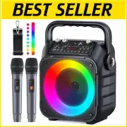 Karaoke Speaker with Light Show - 15W Sound, Dual Microphones, Bluetooth