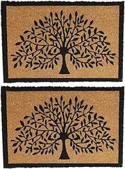 Nicola Spring Coir Door Mats - 60 x 40cm - Tree of Life - Pack of 2 - Decorative Indoor Front Door Floor Mat Entry Dirt Trapper Rug Outdoor Boot Scraper Non Slip Backing Doormat