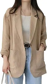 [NAKEAH] Women's Cotton Linen Suit Coat Spring Summer Solid Color One Button Loose Lapel Blazer Coat With Pocket