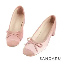 在飛比找momo購物網優惠-【SANDARU 山打努】跟鞋 方頭蝶結異材質拼接中跟粗跟鞋