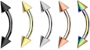 [Jewel Barrel] Curved Barbell Multipack 5 Piece Set Eyebrow Piercing 6mm 8mm 10mm 12mm Length 16G Rook Daith Earring Banana with Cone Spikes