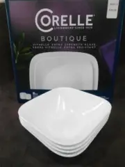 ❤️ NEW 12-pc CORELLE Square VIVID / PURE WHITE Dinnerware Set DINNER LUNCH BOWLS
