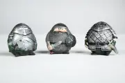 Miniature Medieval Round Knights of the Table Set of 3 Hand Painted Statues