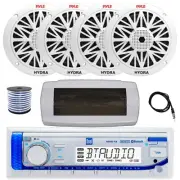 Dual Bluetooth Marine Receiver, Cover, Antenna,Wire, 4x 8'' 300W White Speakers