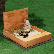 Keezi Kids Sandpit, Wooden Rectangle Sand Pit Sandbox Play Toys Sandcastle Ga...