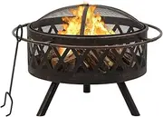 'vidaXL Large XXL Steel Fire Pit with Poker in Rustic Design – Black and Brown Outdoor Patio Fire Bowl for Garden Decor and Warm Evenings