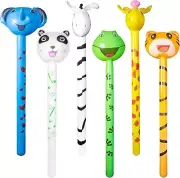 6Pcs Inflatable Animals Stick Jungle Safari Animal Balloons Stick Blow Up Toys