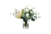 40cm Protea & Rose Mixed Artificial Flower Plant Bunch Arrangement in Glass
