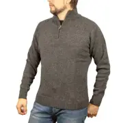 100% SHETLAND WOOL Half Zip Up Knit JUMPER Pullover Mens Sweater Knitted - Charc