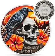 Sunset Raven Memento Mori Coin - EDC Hibiscus Skull Stoic Challenge Coin - Cool Amor Fati Momento Mori Token for Daily Stoic Practice - Inspirational Stoicism Gift for Men Women Pirate First Responder