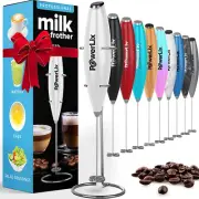 Powerful Handheld Milk Frother with Stand Battery Operated Foam Maker Frother Wa
