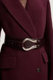 Croc Effect Leather Hardware Detail Waist Belt