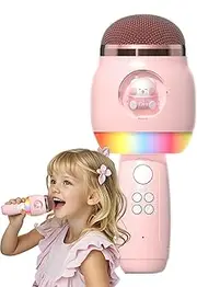 Singing Microphone Kids, Wireless Karaoke Mic, Cartoon Kids Microphone with Portable and Rechargeable Design for Girl or Boy Sing Performances, 7.6x3.15x3.15 Inches