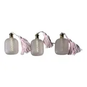 Set Of Three Light Frosted Pink Glass Art Studio Mini Perfume Bottle W/ Tassels